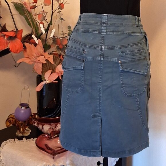 NWT I AM GIA Light Teal Blue Stretch Cotton Chic Knee Length Denim Skirt - Picture 5 of 16